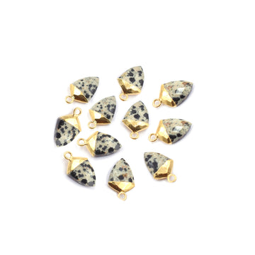 Dalmatian Jasper 13X10 MM Shield Shape Gold Electroplated Pendant ( Set Of 2 Pcs)