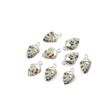 Dalmatian Jasper 13X10 MM Shield Shape Rhodium Electroplated Pendant ( Set Of 2 Pcs)