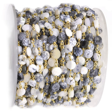 Dendritic Opal 6 To 7 MM Faceted Coin Sterling Silver Vermeil Rosary Wire Wrap Chain Sold by Foot - Jaipur Gem Factory