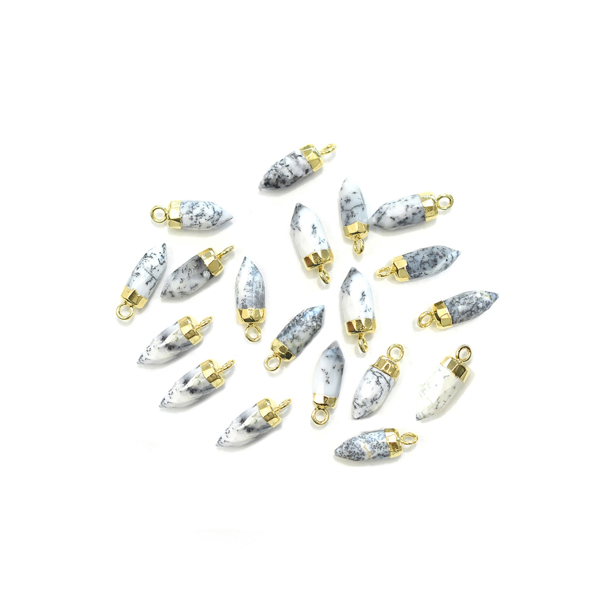 Dendritic Opal 13X5 MM Bullet Shape Gold Electroplated Pendant (Set Of 2 Pcs)