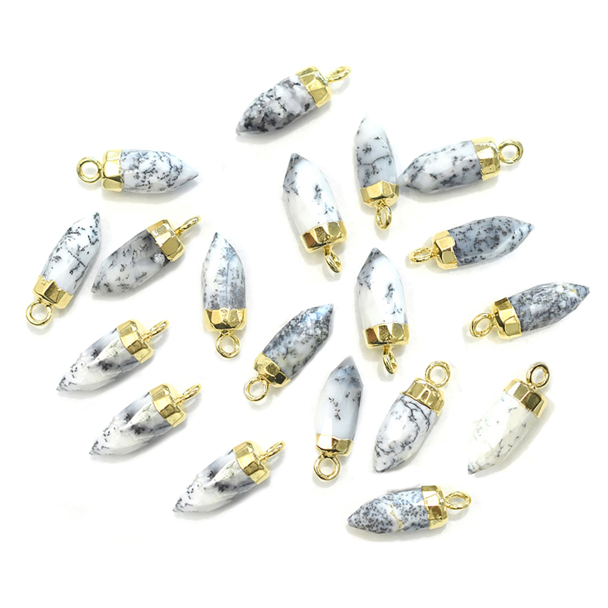 Dendritic Opal 13X5 MM Bullet Shape Gold Electroplated Pendant (Set Of 2 Pcs)