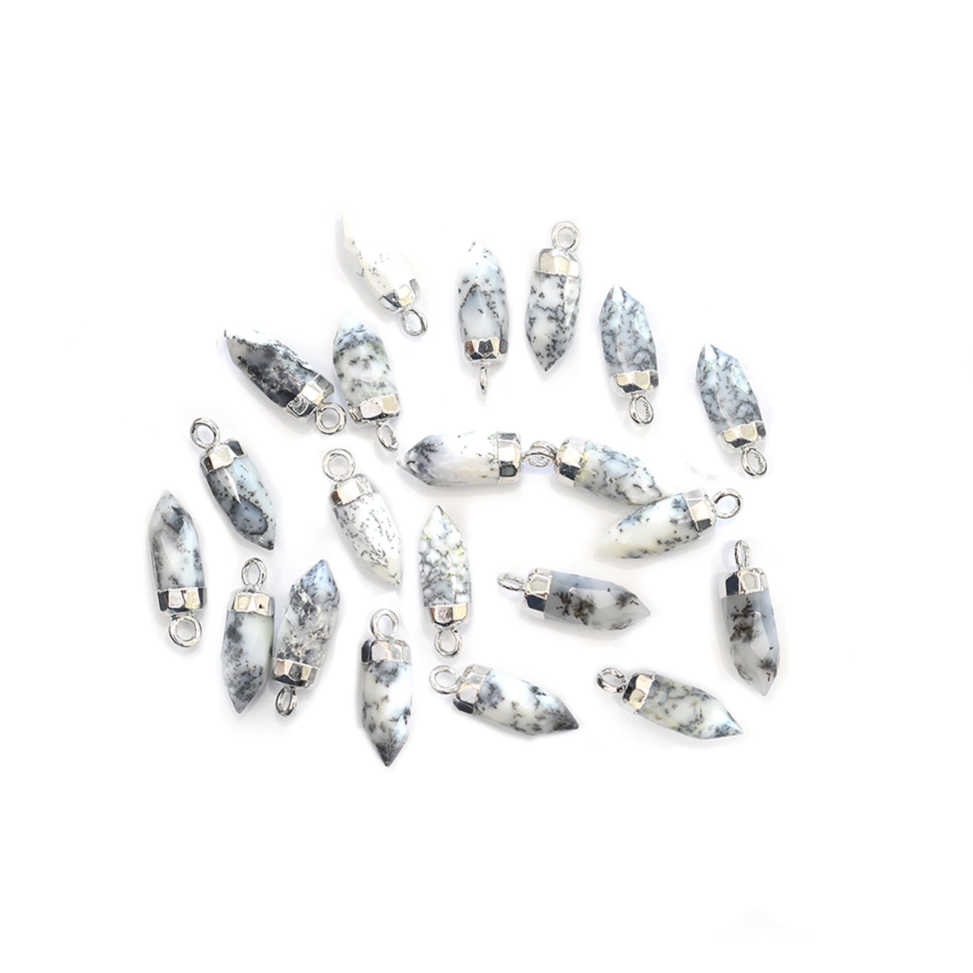Dendritic Opal 13X5 MM Bullet Shape Rhodium Electroplated Pendant (Set Of 2 Pcs)