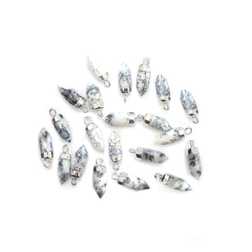 Dendritic Opal 13X5 MM Bullet Shape Rhodium Electroplated Pendant (Set Of 2 Pcs)