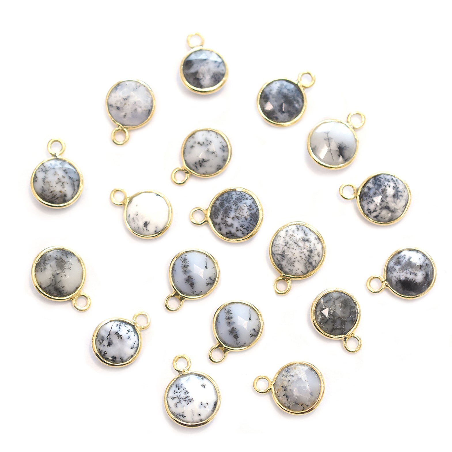 Dendritic Opal 8 MM Round Shape Silver Bezel Vermeil Pendant (Set Of 2 Pcs) - Jaipur Gem Factory