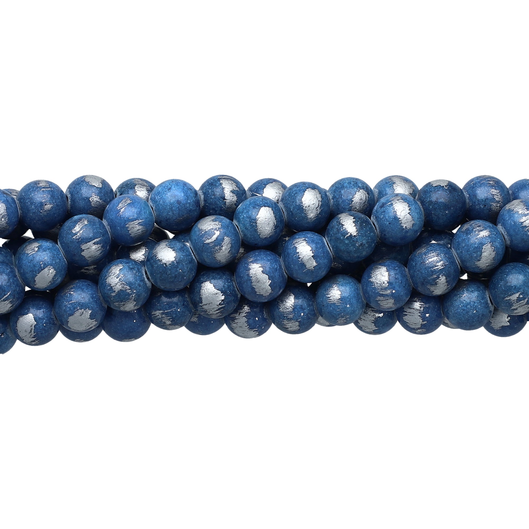 8 MM Denim Blue Silver Leafed Jade Smooth Round Beads 15 Inches Strand