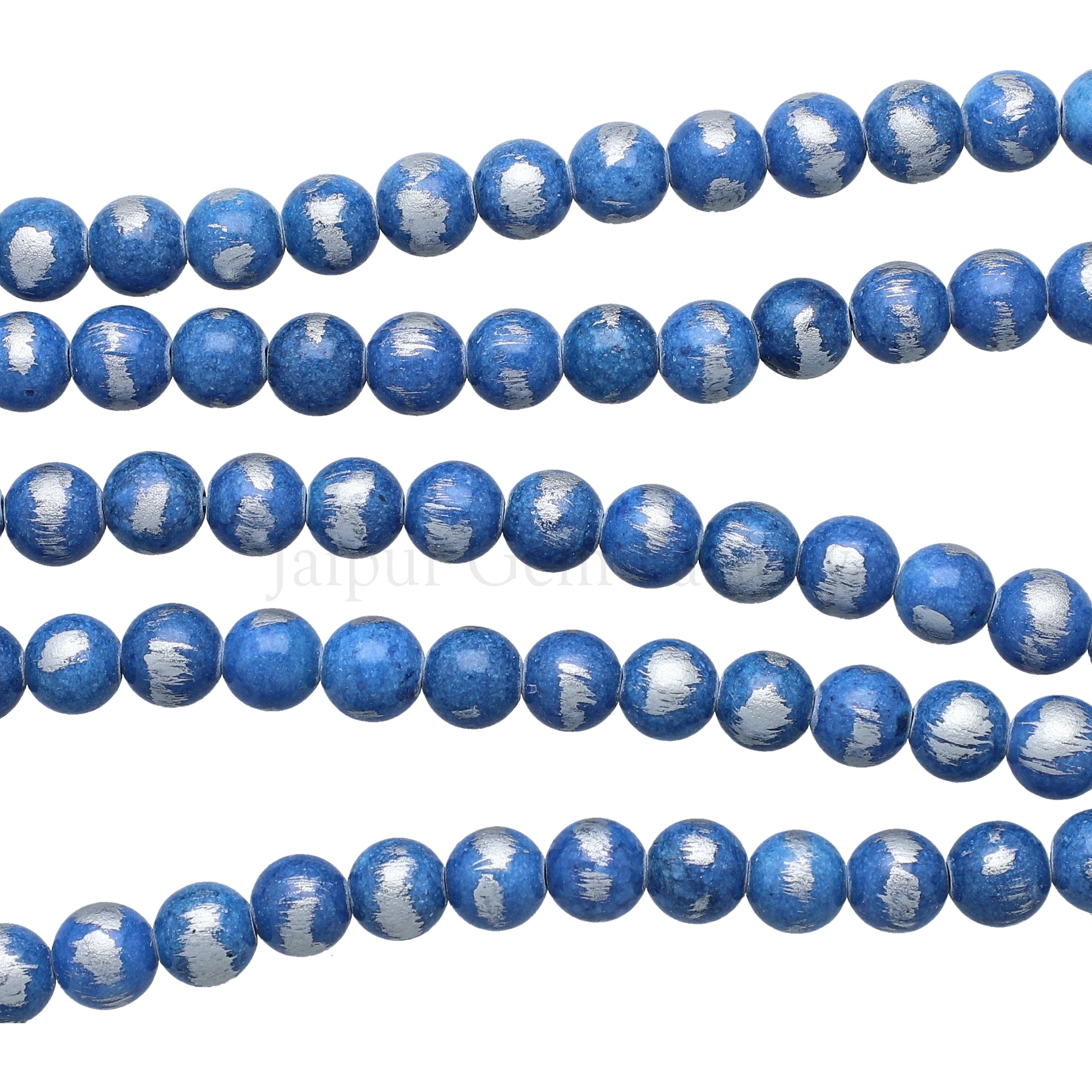8 MM Denim Blue With Silver Foil Jade Smooth Round Beads 15 Inches Strand