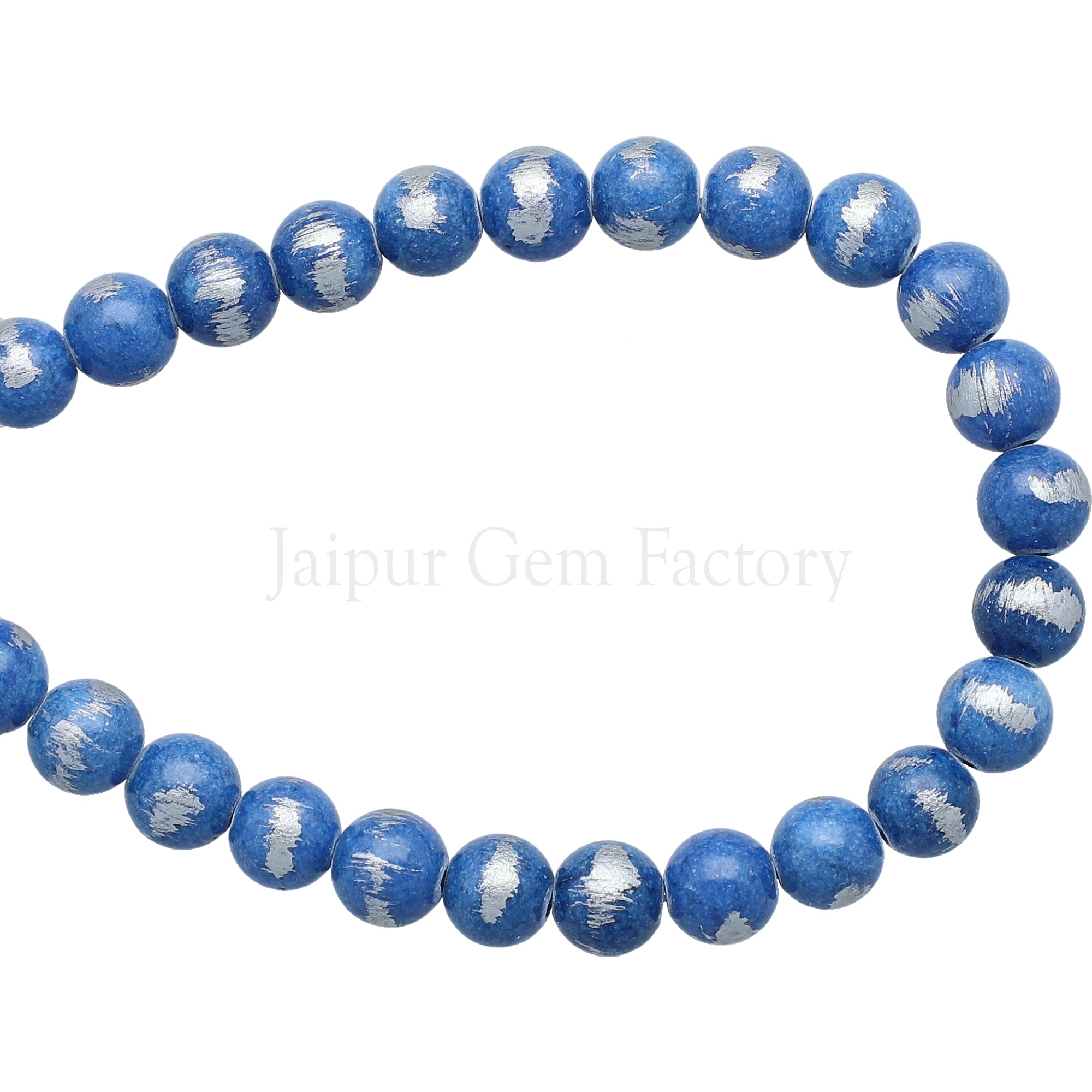 8 MM Denim Blue With Silver Foil Jade Smooth Round Beads 15 Inches Strand