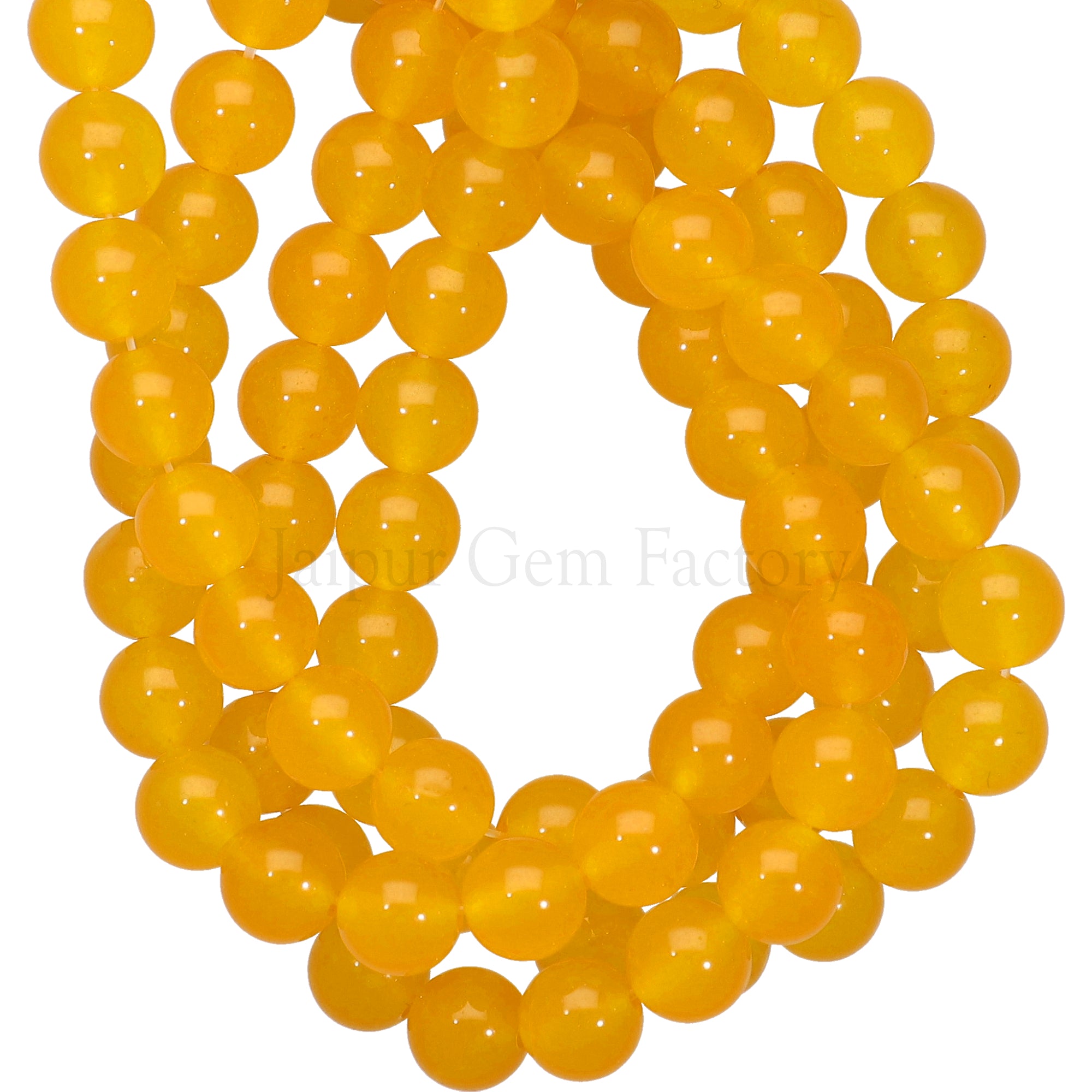 8 MM Dyed Yellow Natural Jade Smooth Round Beads 15 Inches Strand
