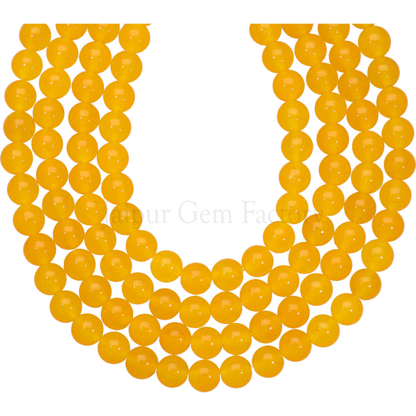6 MM Dyed Yellow Natural Jade Smooth Round Beads 15 Inches Strand
