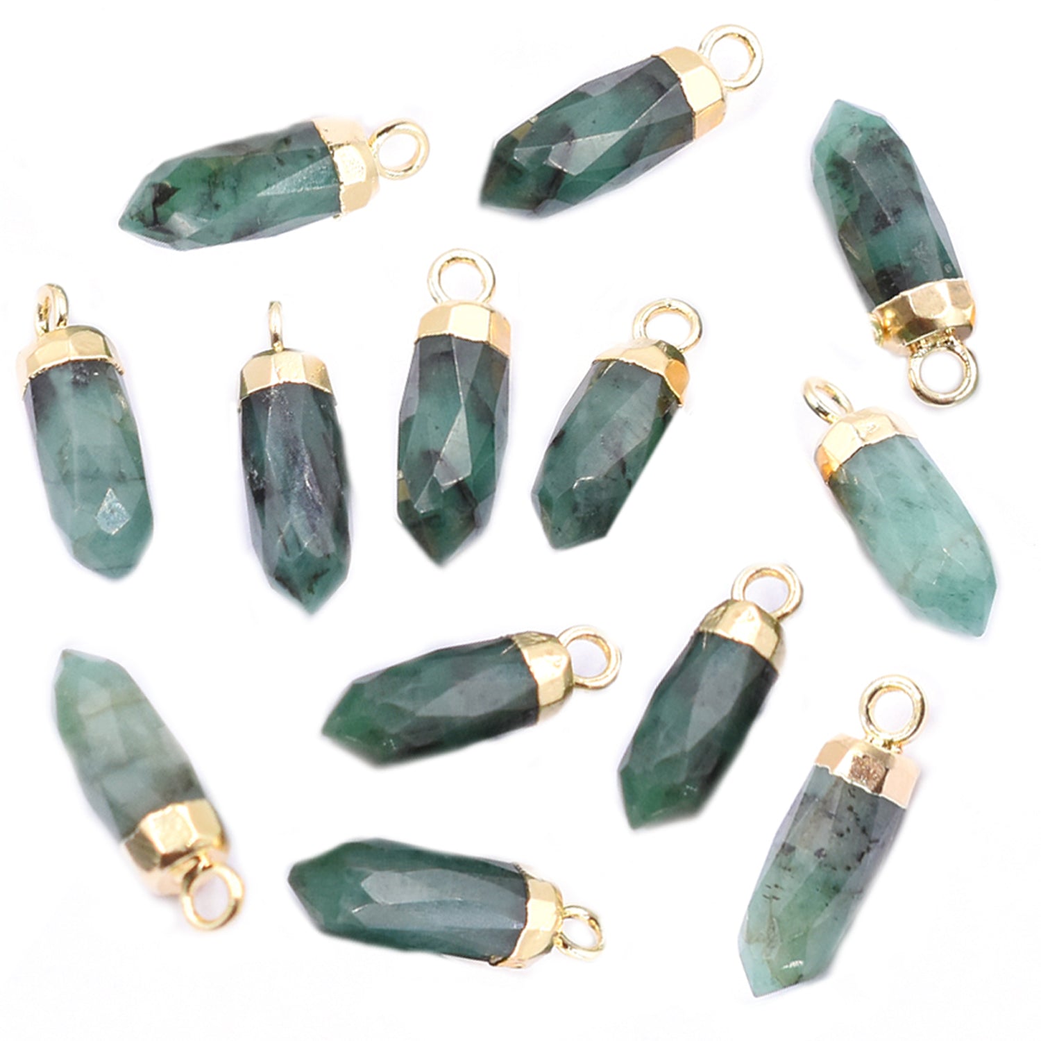 Raw Emerald Bullet Shape 13 x 5 MM Gold Electroplated Pendant (Set Of 2 Pcs)