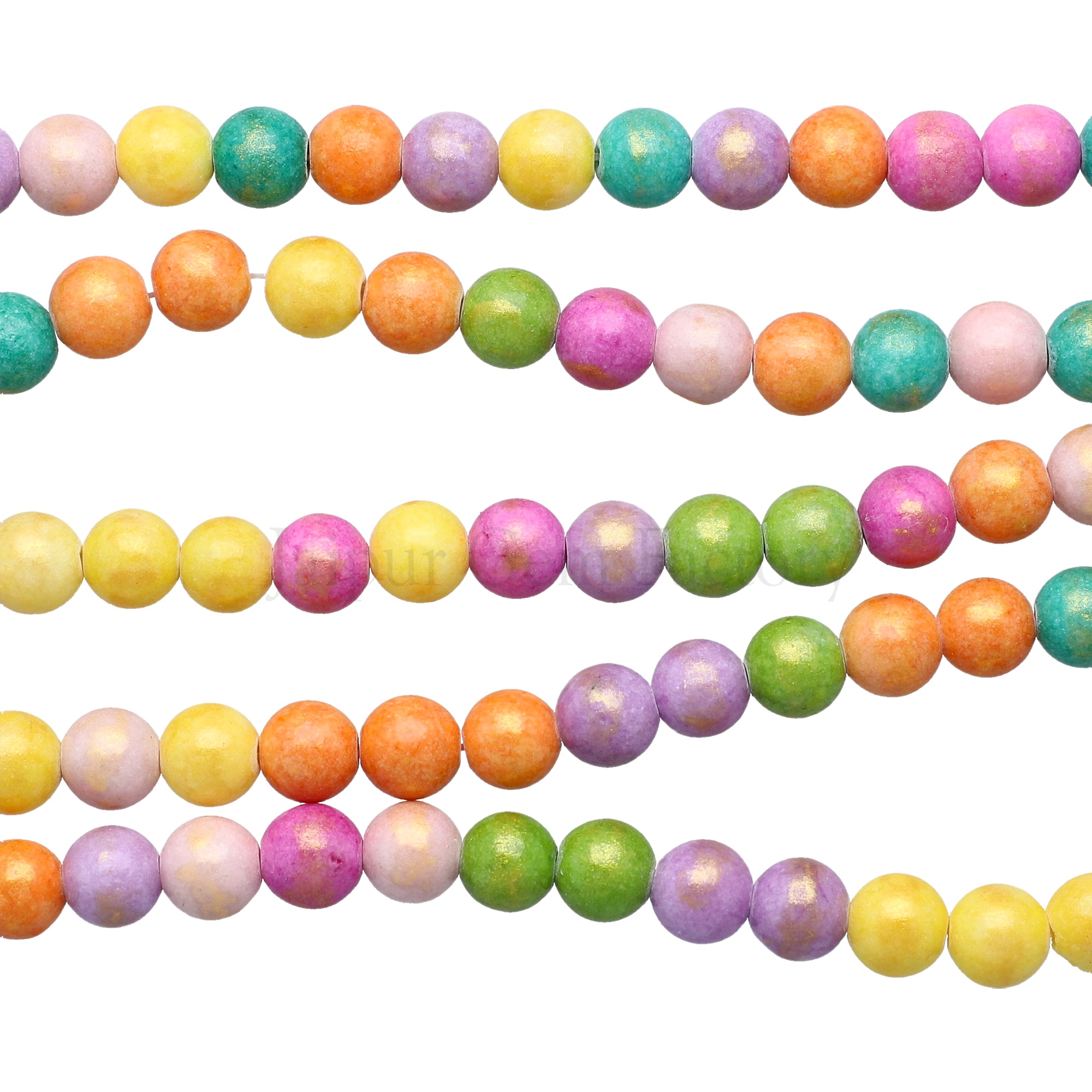 8 MM Multi Mix Color Gold Leafed Jade Smooth Round Beads 15 Inches Strand