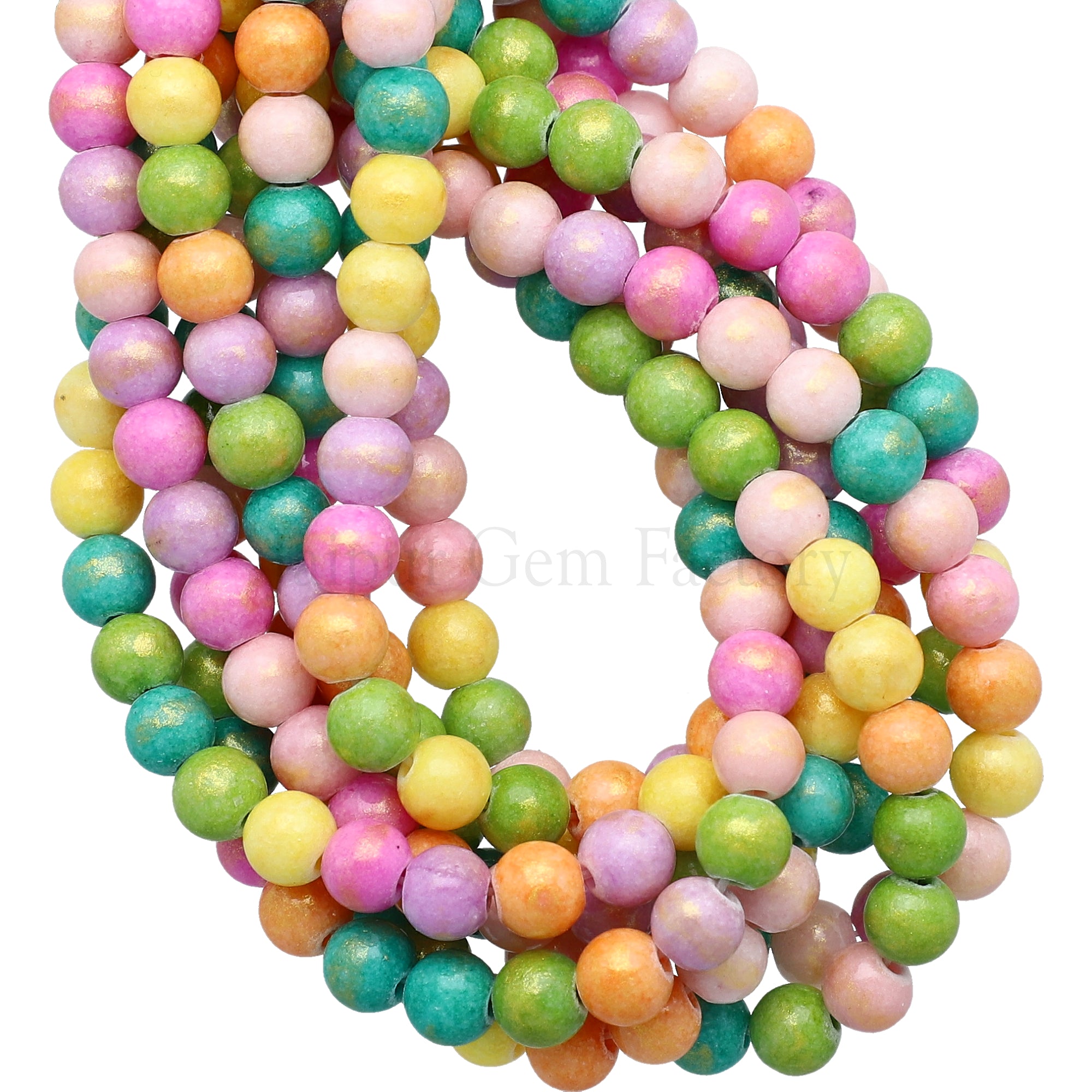 6 MM Multi Mix Color Gold Leafed Jade Smooth Round Beads 15 Inches Strand