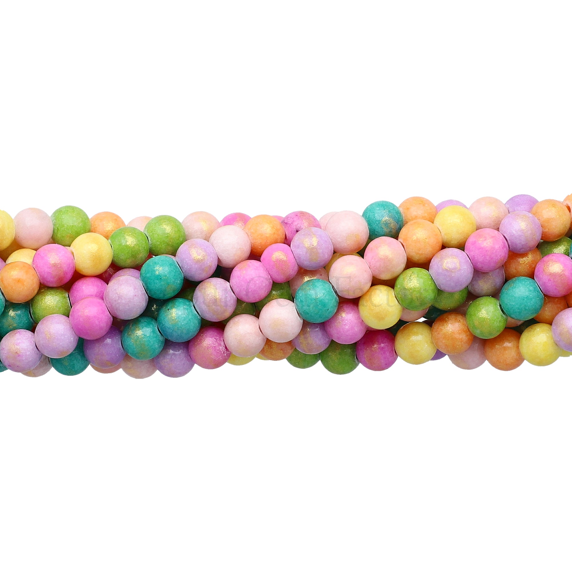 6 MM Multi Mix Color Gold Leafed Jade Smooth Round Beads 15 Inches Strand