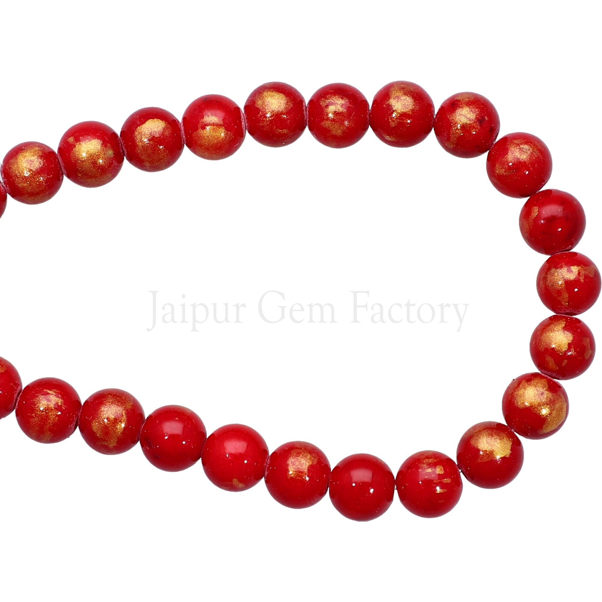 8 MM Gold Leafed Red Jade Smooth Round Beads 15 Inches Strand