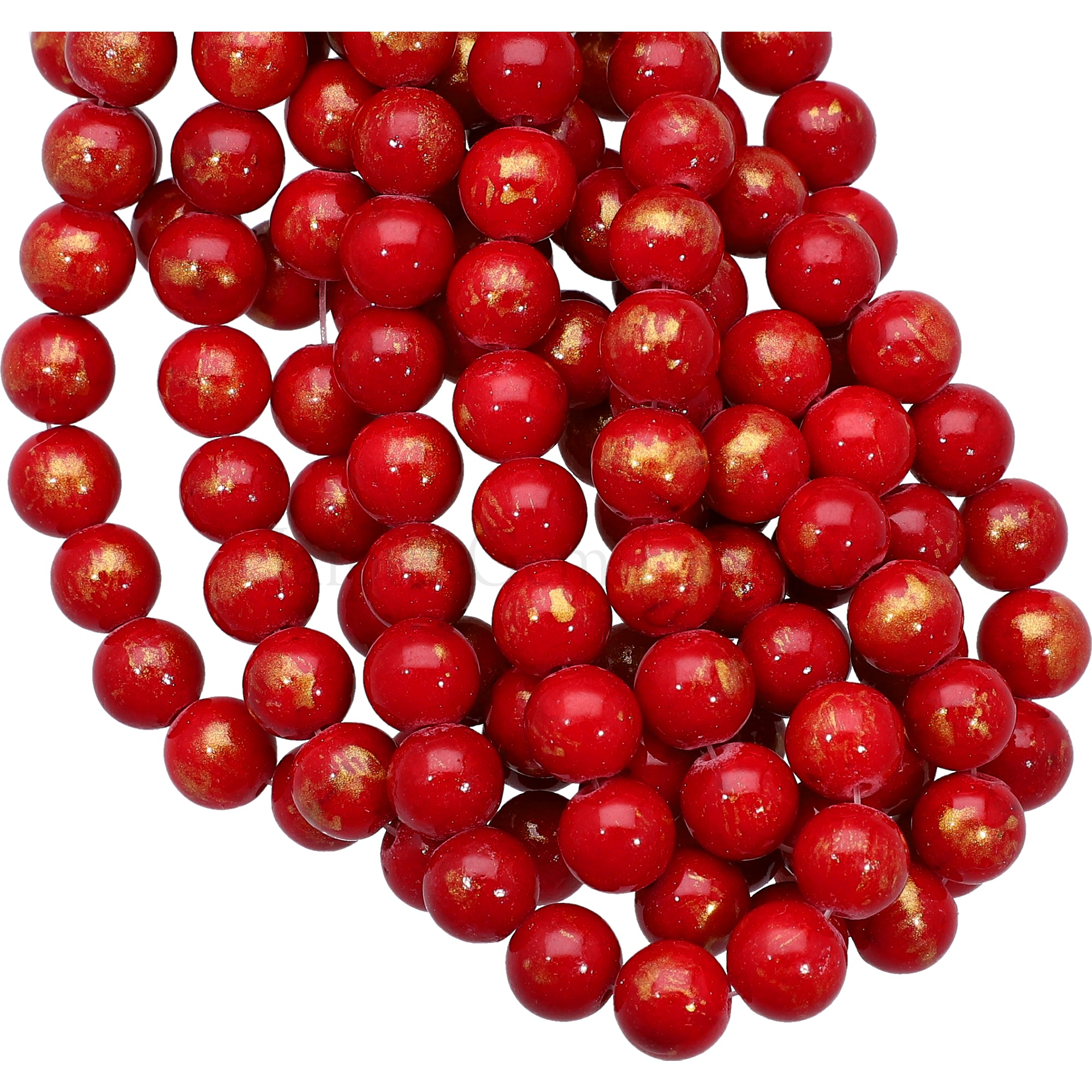 8 MM Gold Leafed Red Jade Smooth Round Beads 15 Inches Strand