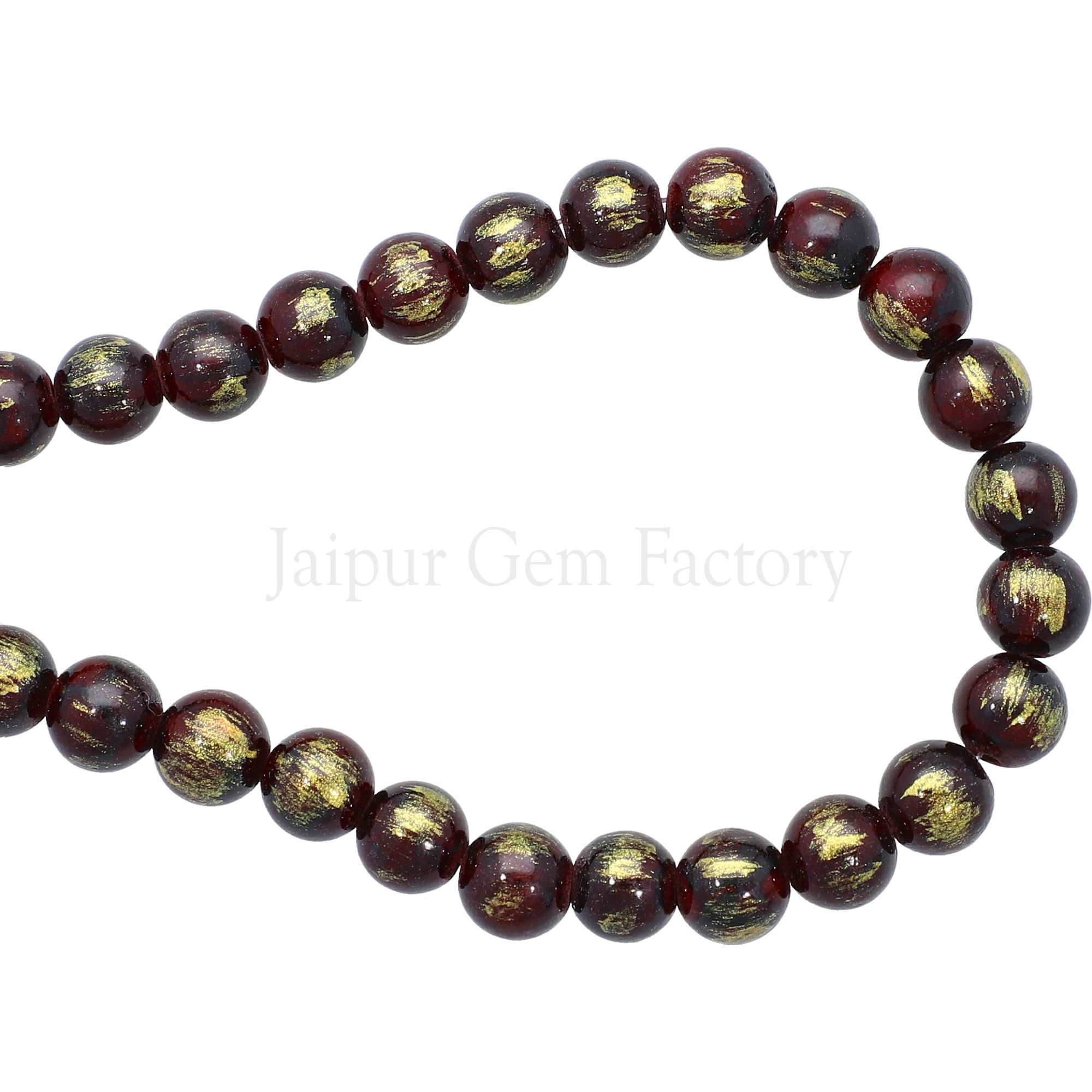 8 MM Gold Leafed Dyed Maroon Jade Smooth Round Beads 15 Inches Strand