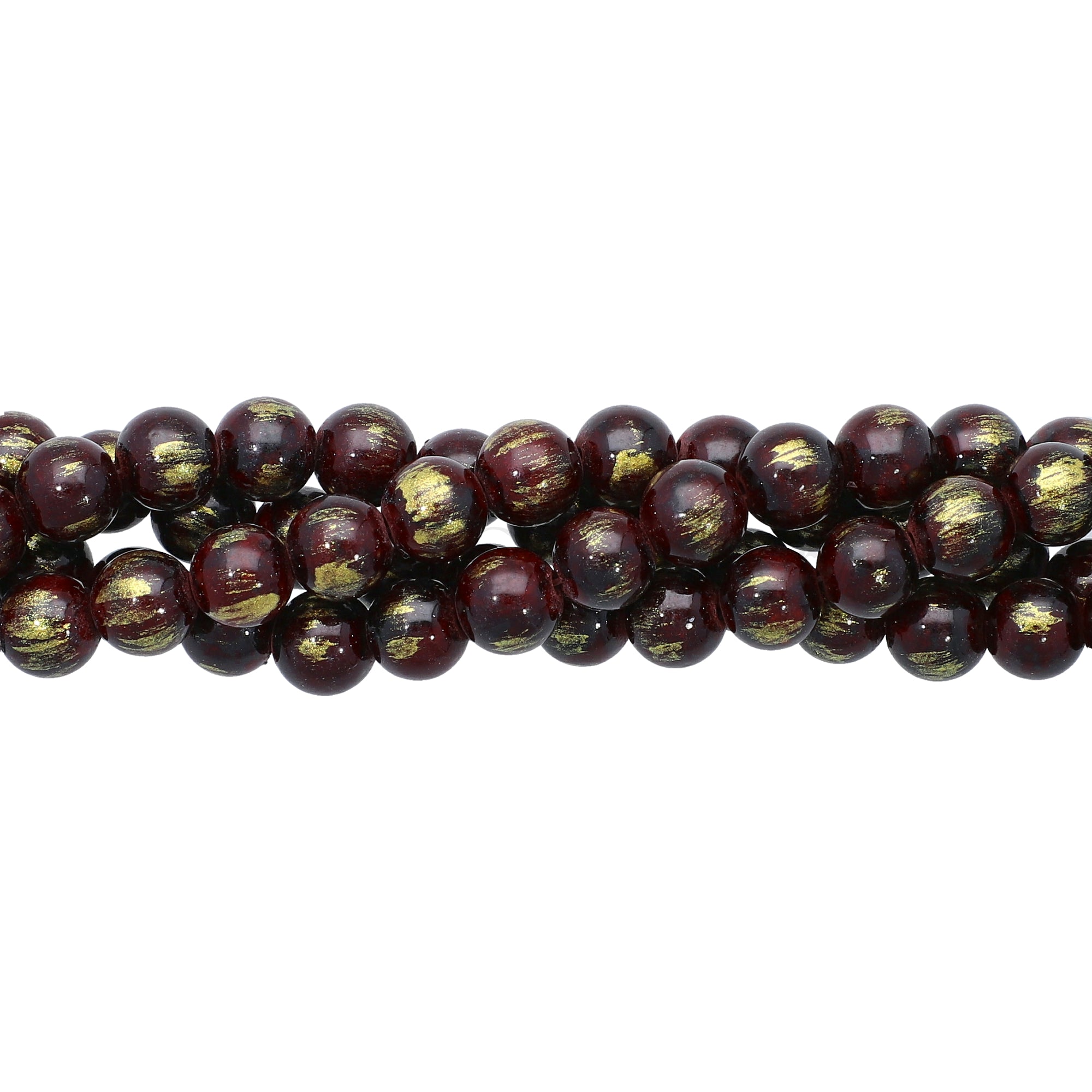 8 MM Gold Leafed Dyed Maroon Jade Smooth Round Beads 15 Inches Strand