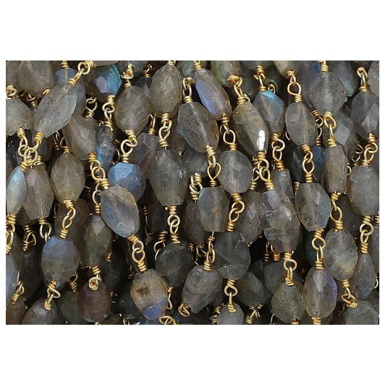 Gold Plated Wire Wrapped Labradorite Bulk Beads