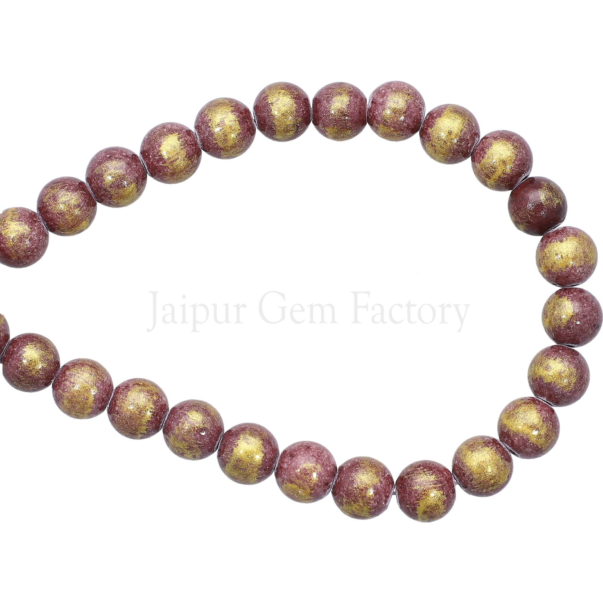 8 MM Golden Leafed Jade Smooth Round Beads 15 Inches Strand