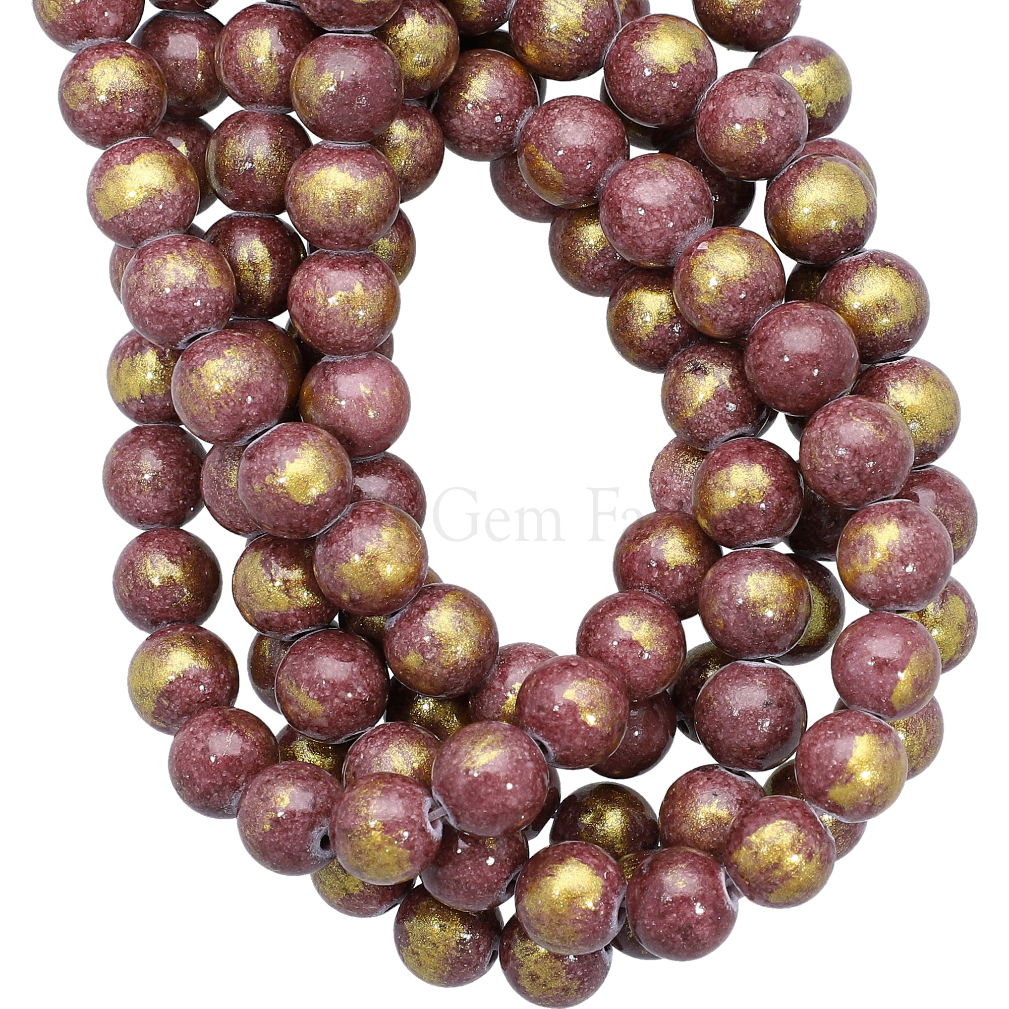8 MM Golden Leafed Jade Smooth Round Beads 15 Inches Strand