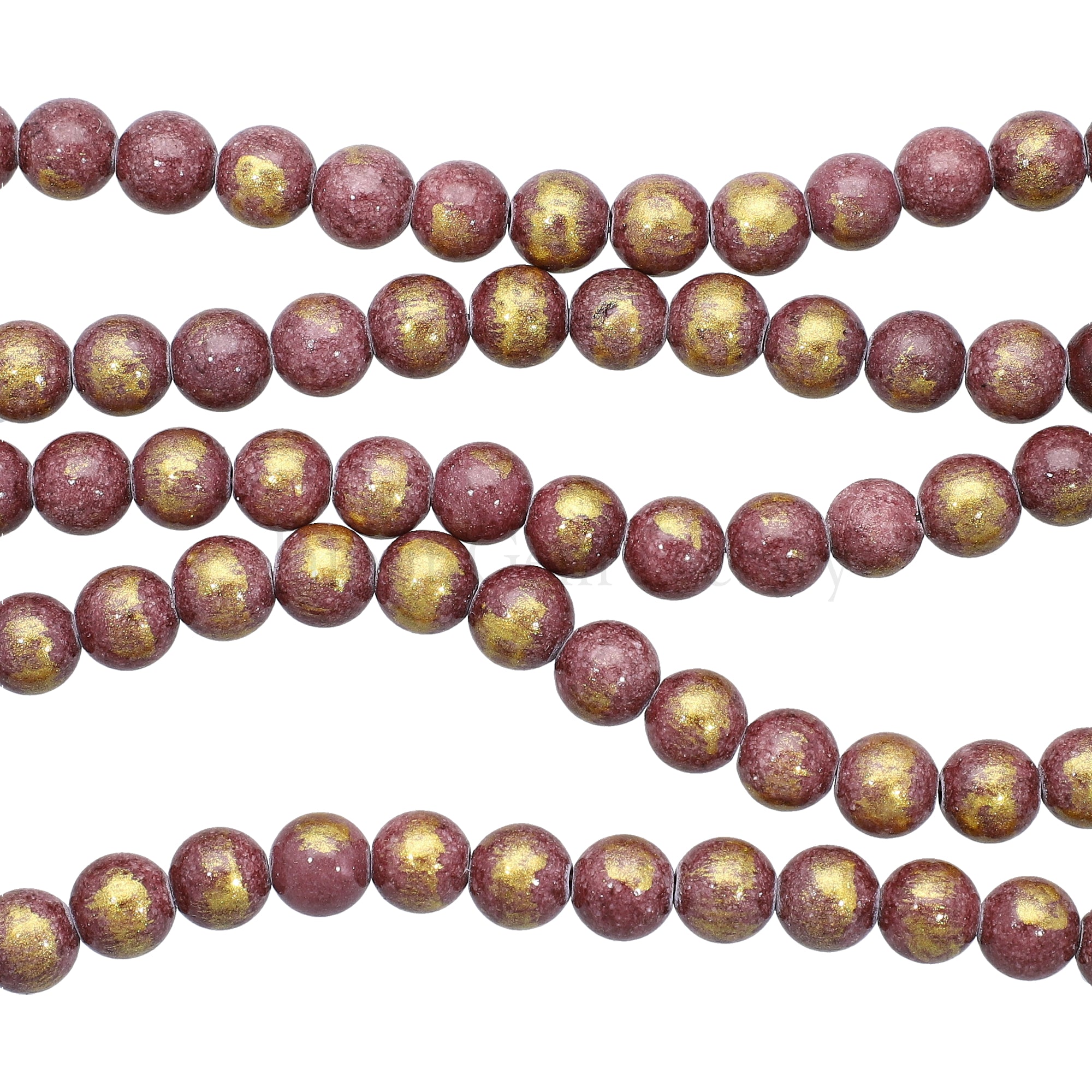 8 MM Golden Leafed Jade Smooth Round Beads 15 Inches Strand