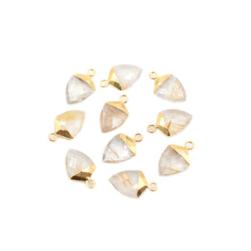 Golden Rutilated Quartz Shield Shape Pendant with Silver Electroplating