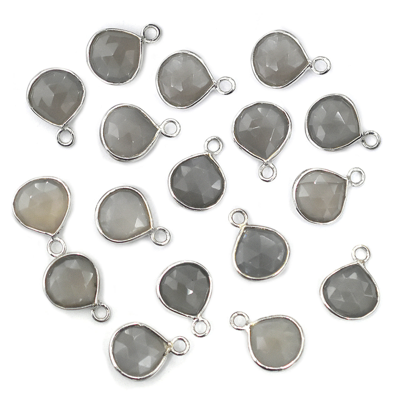 Gray Moonstone 8X8 MM Heart Shape Silver Bezel Rhodium Plated Pendant (Set Of 2 Pcs) - Jaipur Gem Factory