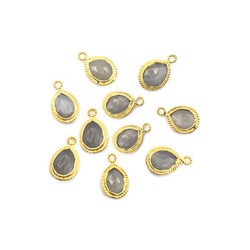 Gray Moonstone 9X7 MM Pear Shape Twisted Wire Silver Bezel Vermeil Pendant (Set Of 2 Pcs) - Jaipur Gem Factory