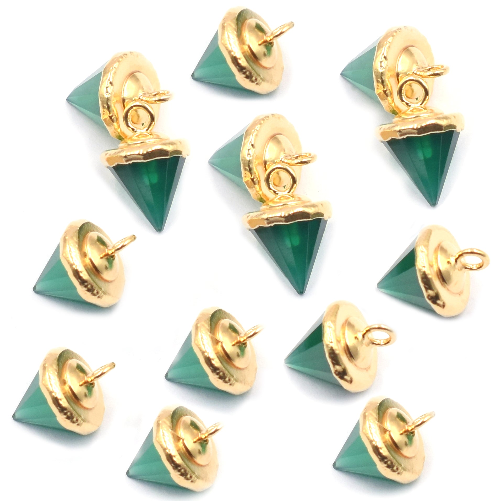 Green Onyx 9X10 MM Cone Shape Gold Electroplated Pendant (Set Of 2 Pcs) - Jaipur Gem Factory