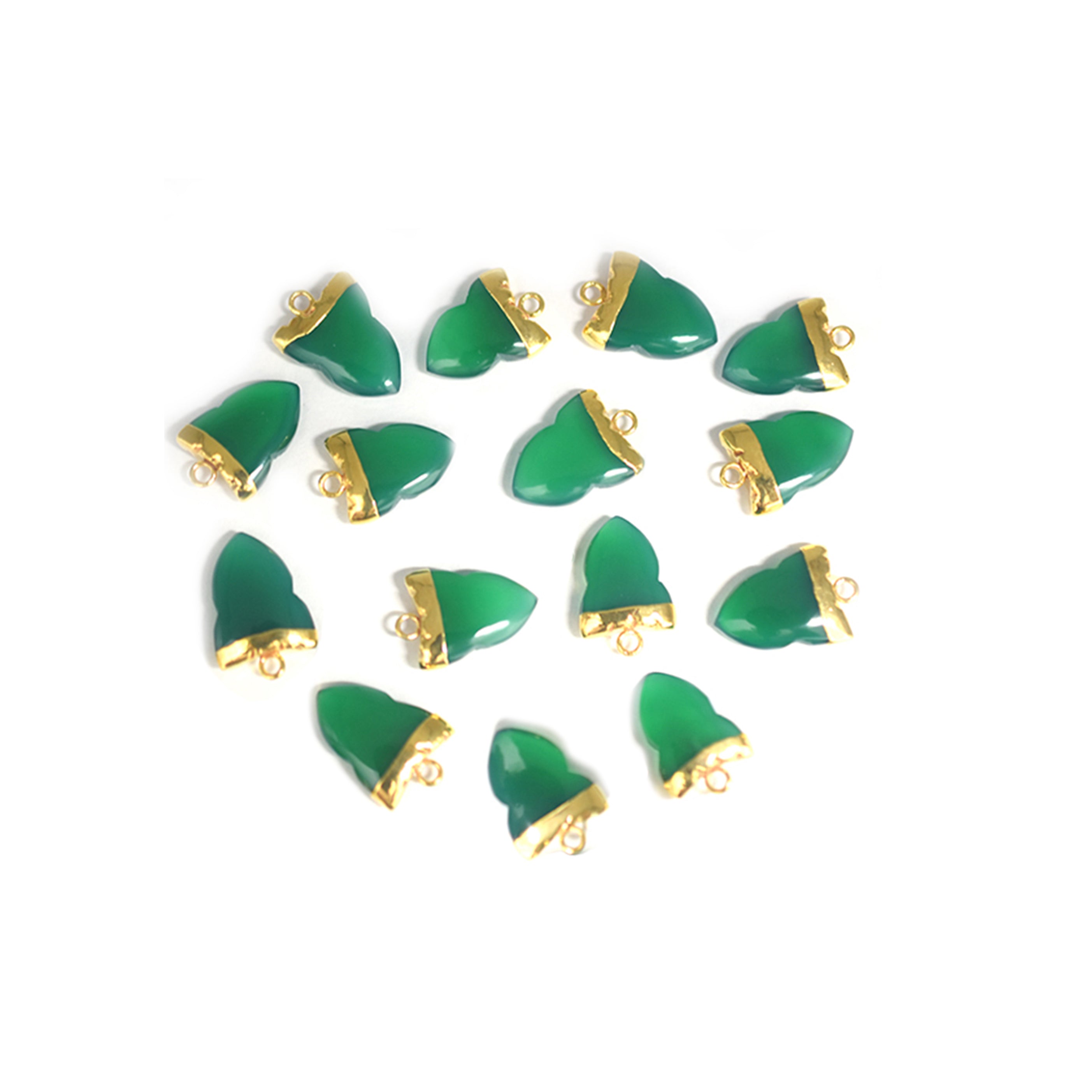 Green Onyx 17X13 MM Shark Tooth Shape Gold Electroplated Pendant