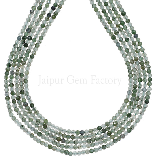 2.5 MM Green Rutilated Quartz Faceted Round Beads