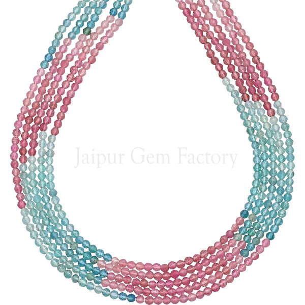 2 MM Pink And Blue Tourmaline Faceted Round Beads