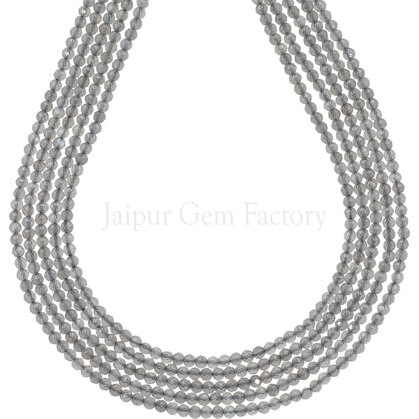 2-2.5 MM Gray Moonstone Faceted Round Beads