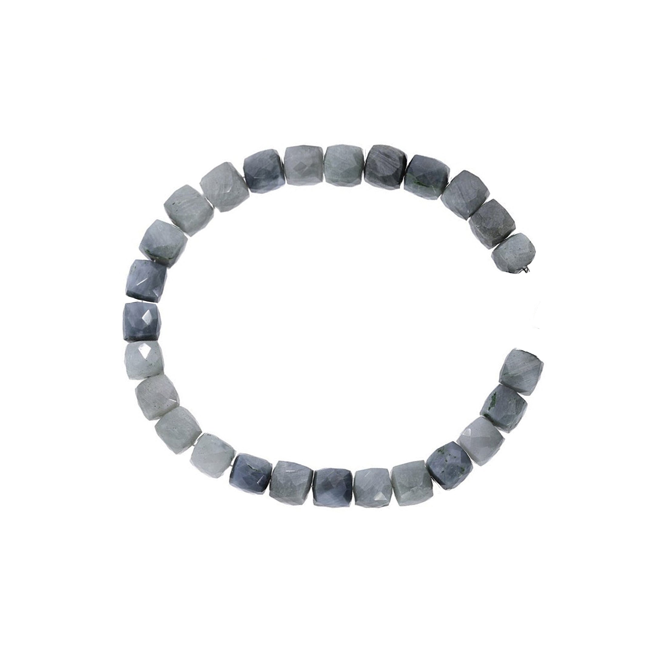 Gray Cats Eye 7 To 8 MM Faceted Cube Shape Beads Strand