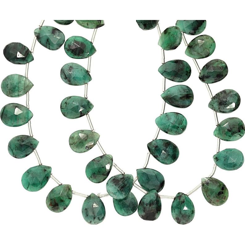 Raw Emerald 12X9 MM Faceted Pear Shape Beads Strand