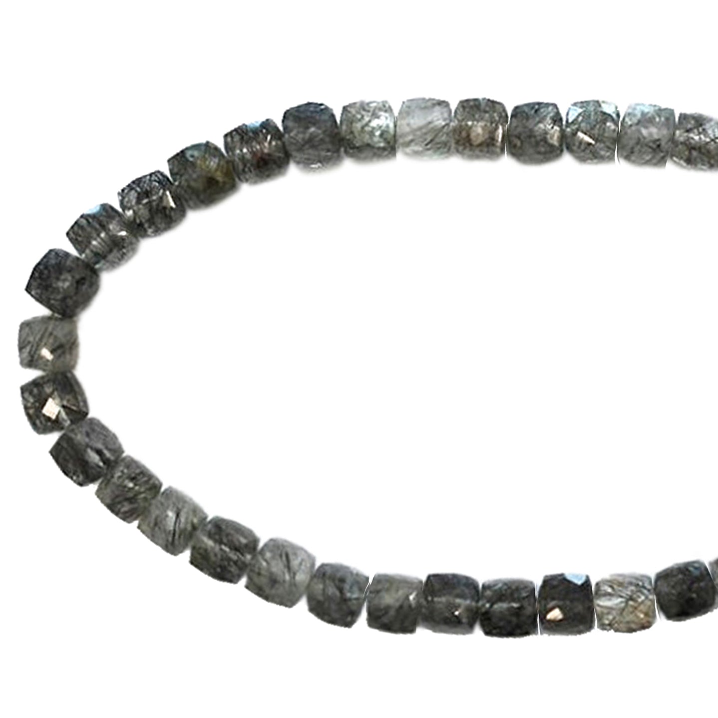 Black Rutilated Quartz 7 To 8 MM Faceted Cube Shape Beads Strand