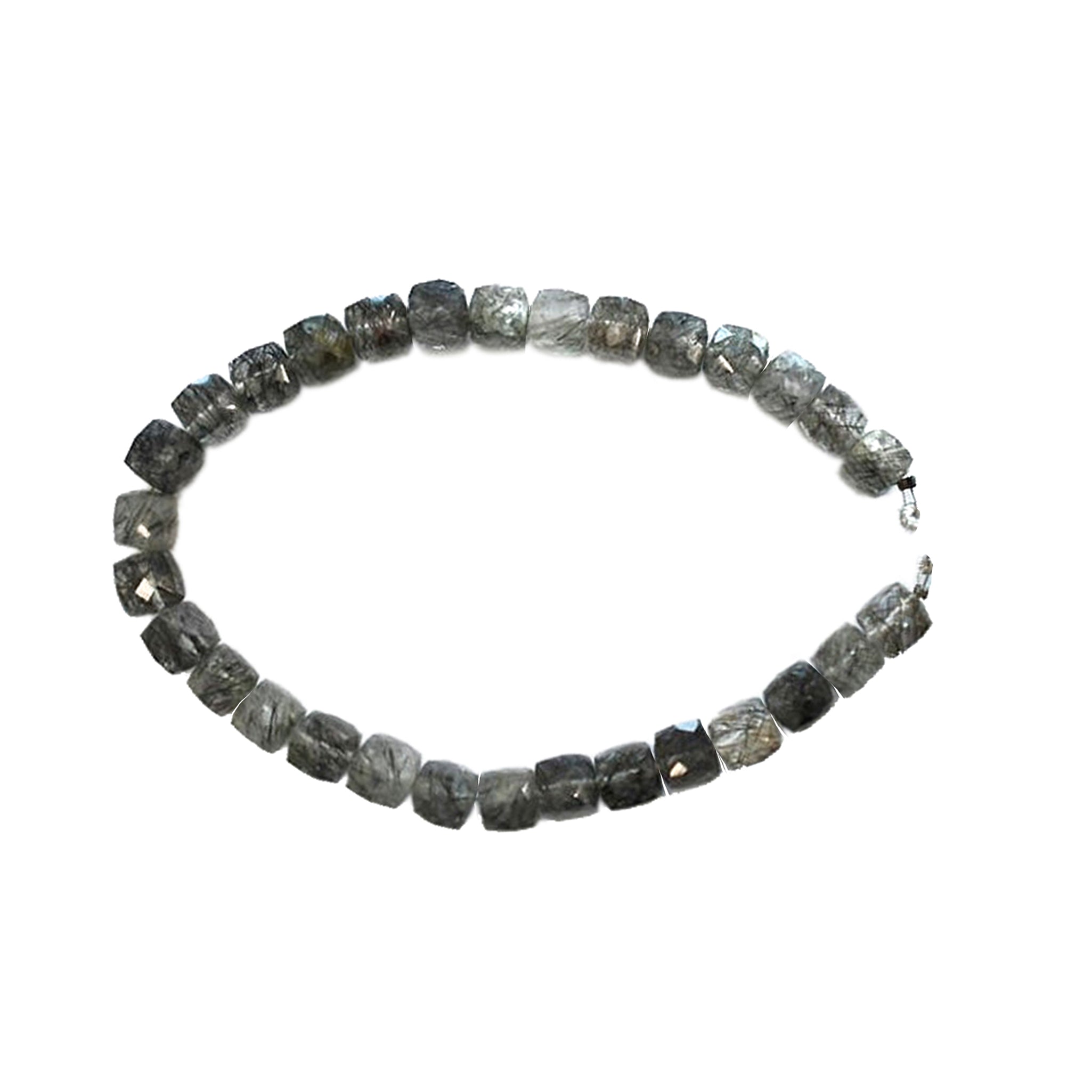 Black Rutilated Quartz 7 To 8 MM Faceted Cube Shape Beads Strand