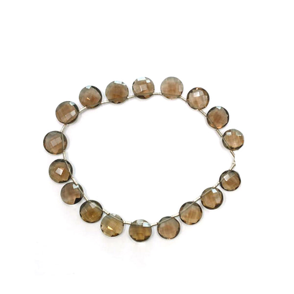 Smoky Quartz 10 To 11 MM Faceted Coin Shape Beads Strand
