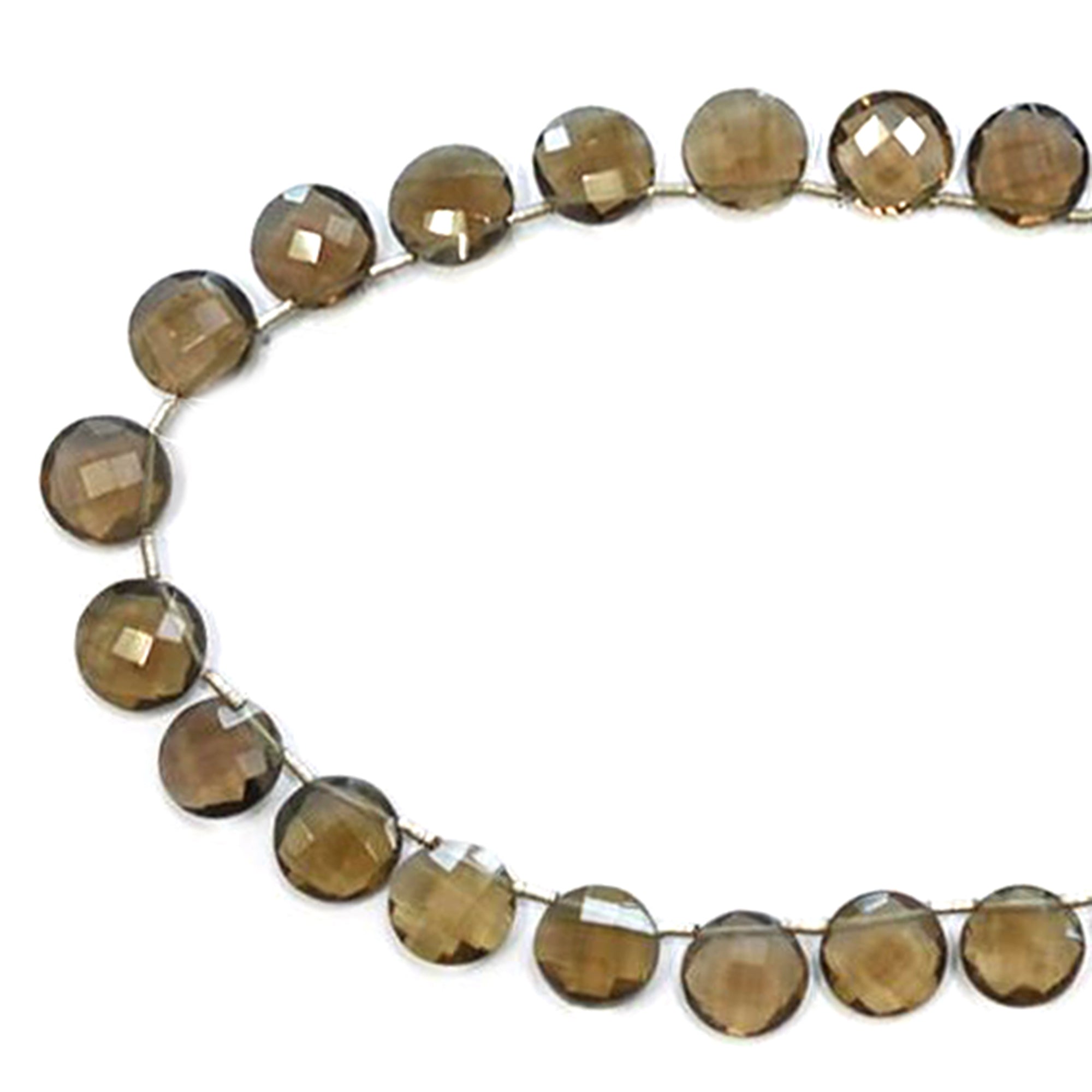 Smoky Quartz 10 To 11 MM Faceted Coin Shape Beads Strand