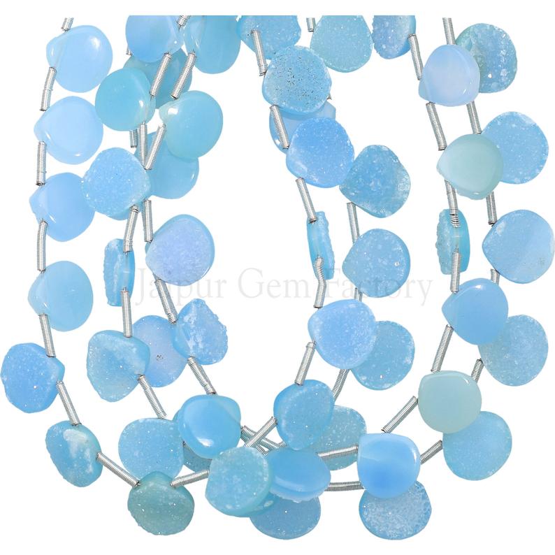 Blue Druzy 8 To 9 MM Heart Shape Beads Strand