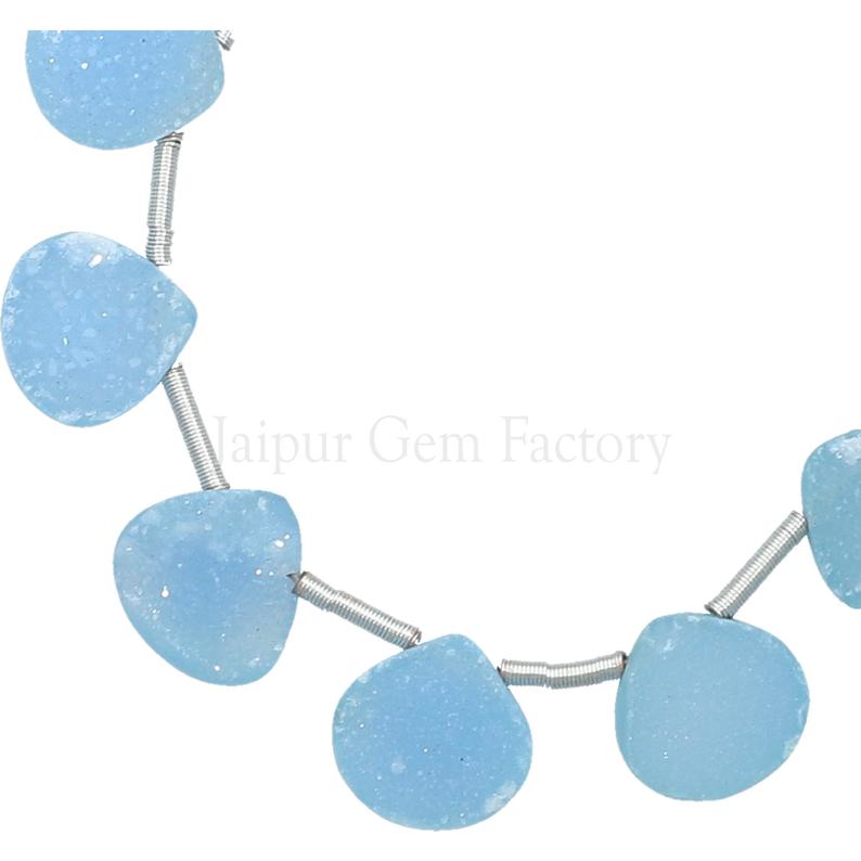 Blue Druzy 8 To 9 MM Heart Shape Beads Strand
