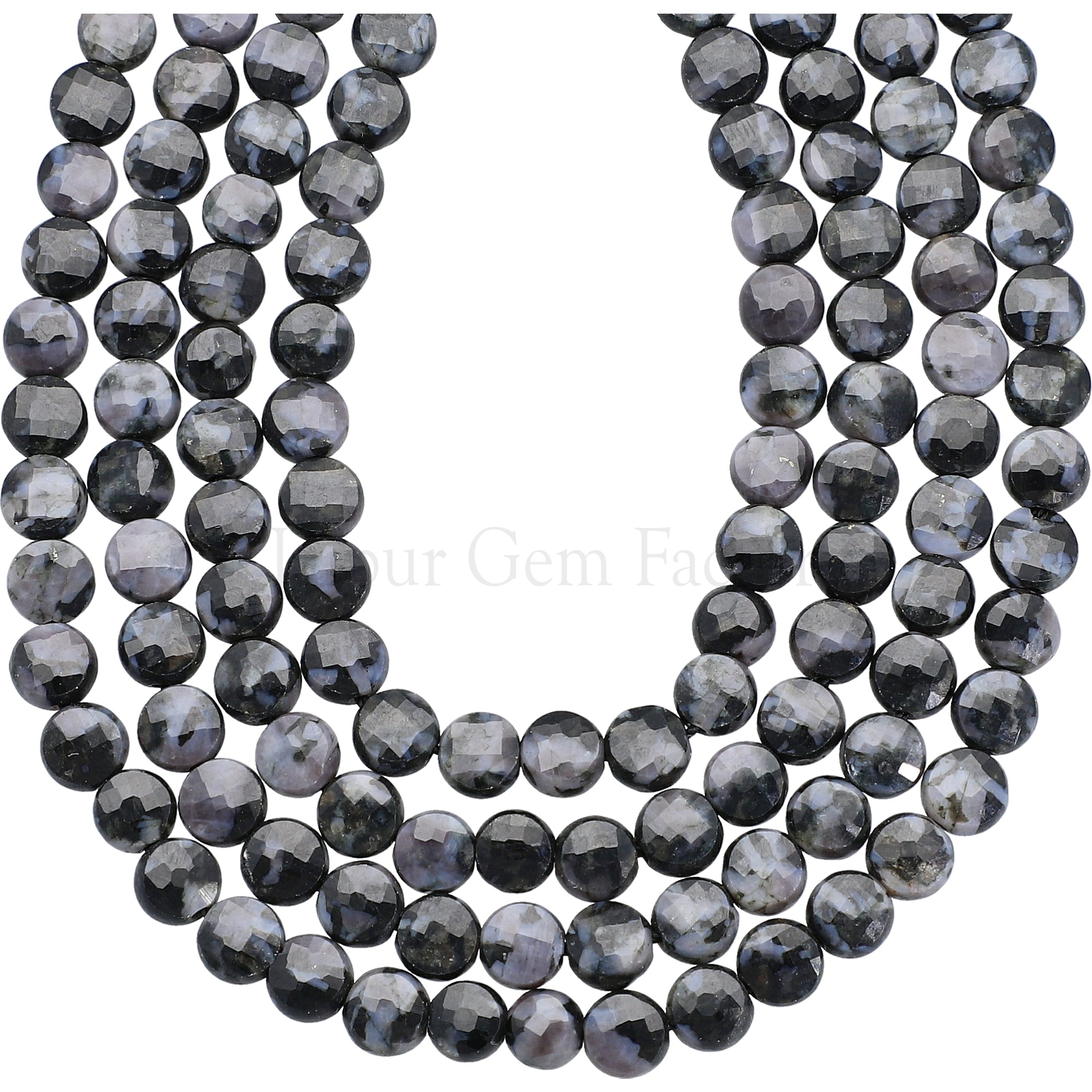6 MM Indigo Gabbro Agate Faceted Coin Beads 15 Inches Strand