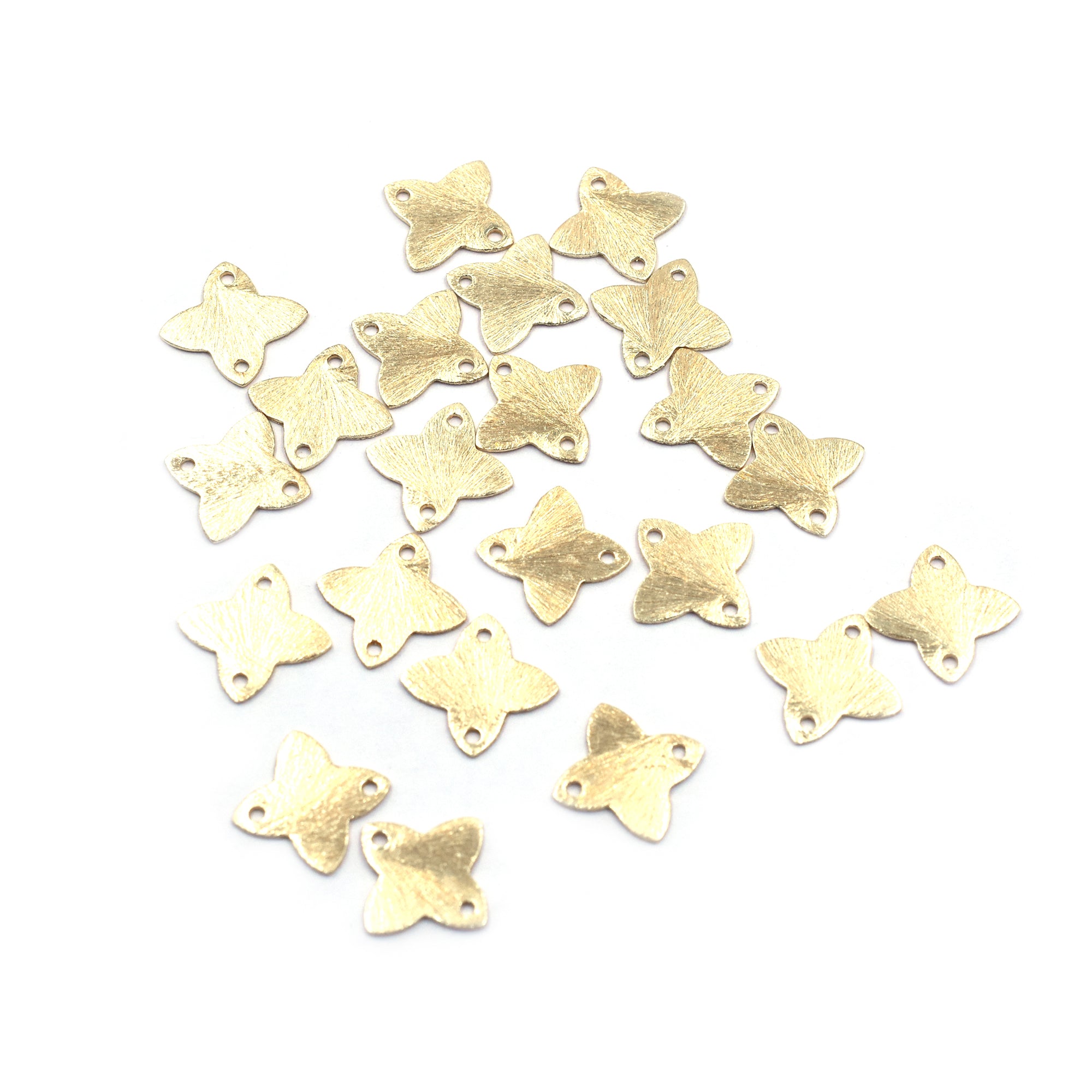 100 Pcs 12mm Clover Brushed Matte Finish Beads Gold Plated Copper