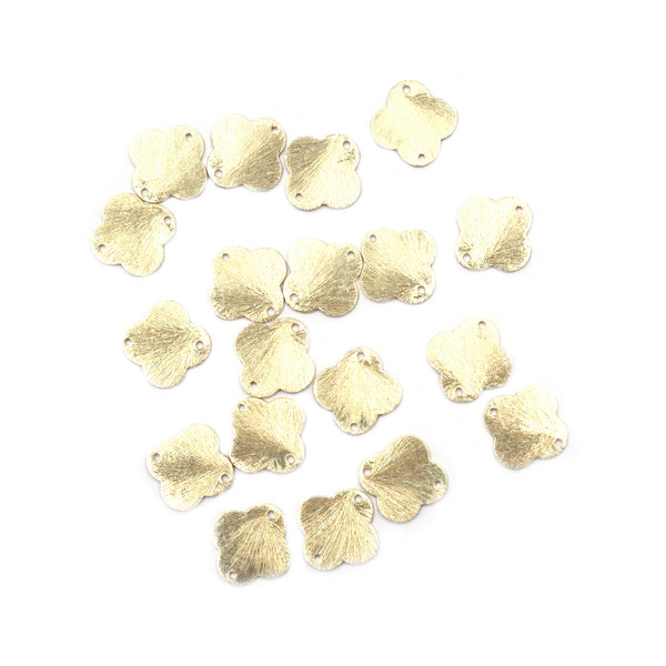 100 Pcs 14mm Clover Brushed Matte Finish Beads Gold Plated Copper