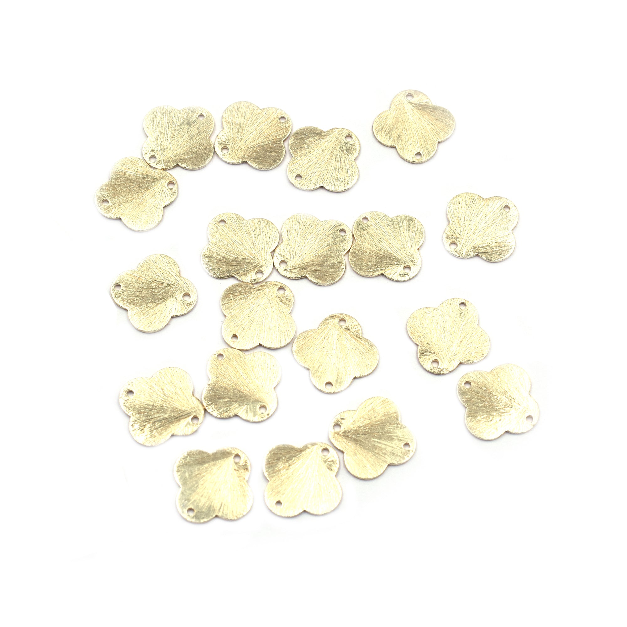 100 Pcs 14mm Clover Brushed Matte Finish Beads Gold Plated Copper