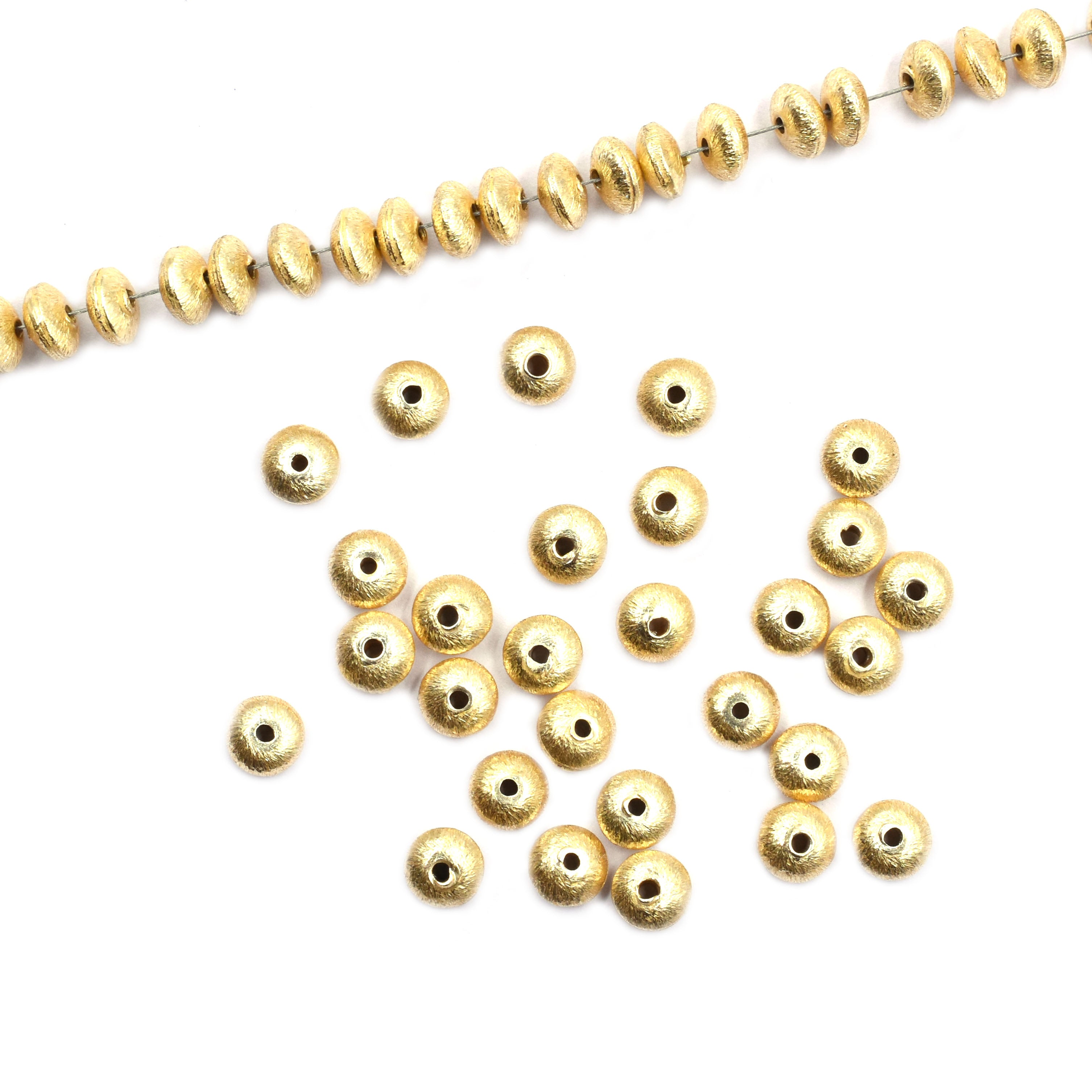 100 Pcs 6mm Spacer Brushed Matte Finish Beads Gold Plated Copper