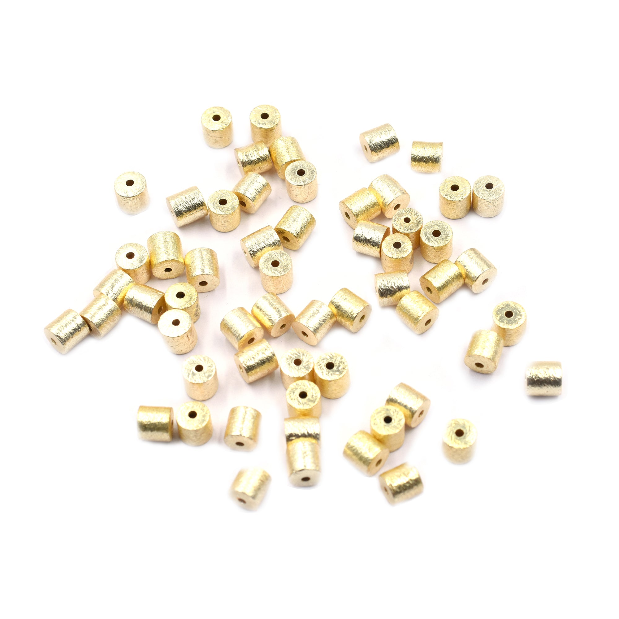 20 Pcs 6X6mm Cylinder Brushed Matte Finish Beads Gold Plated Copper