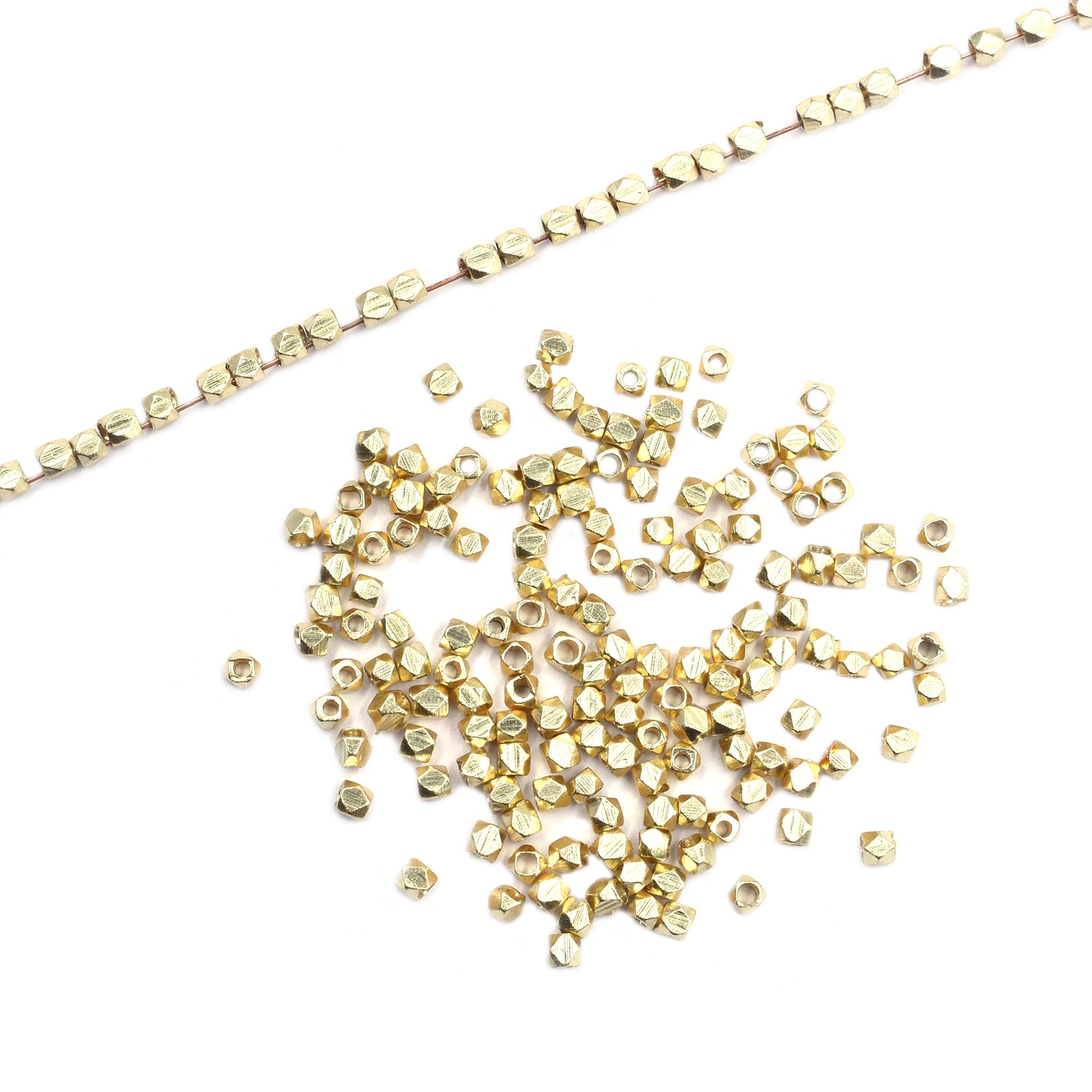 120 Pcs 4mm Diamond Cut Cube Beads Gold Plated Brass