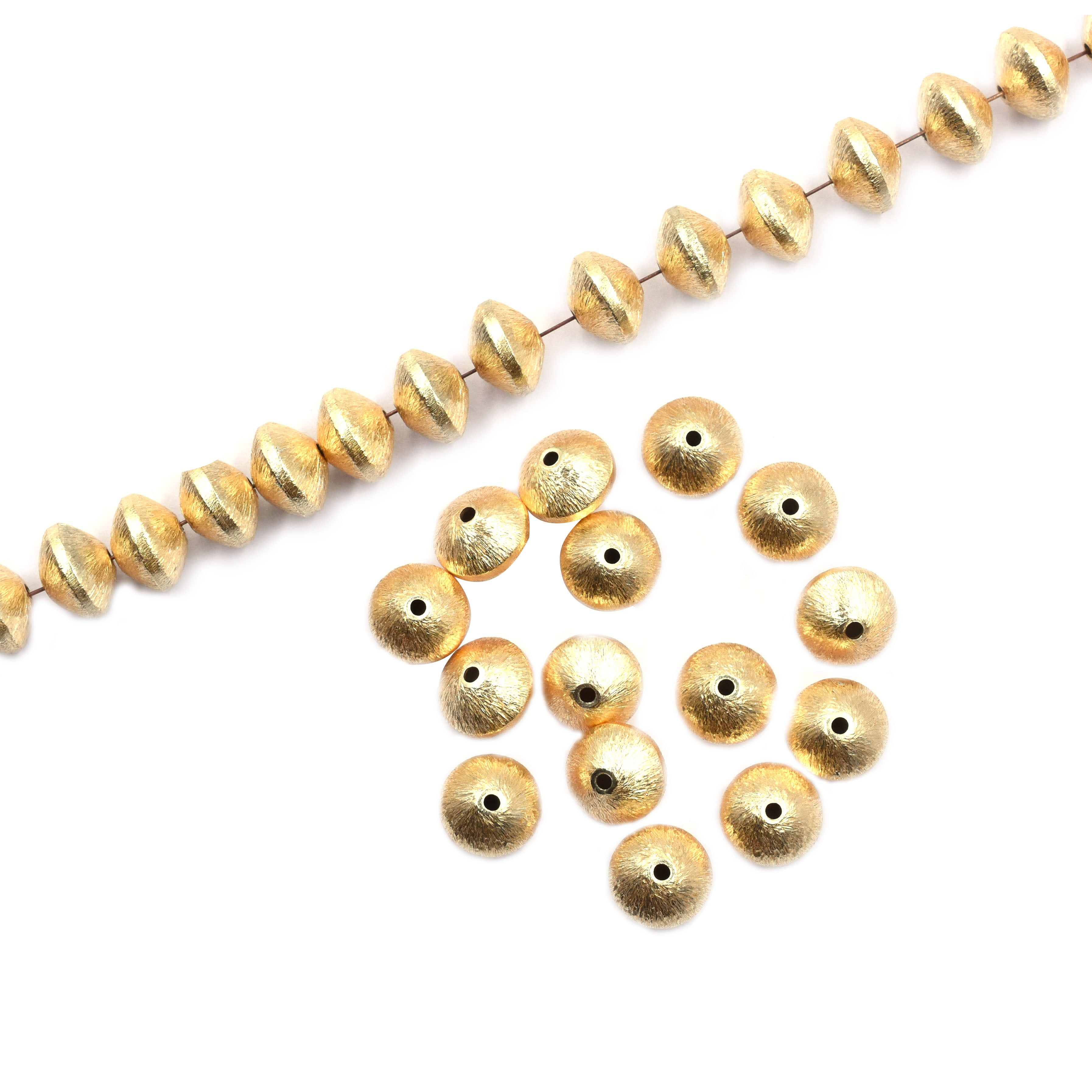 30 Pcs 10mm Bicone Brushed Matte Finish Beads Gold Plated Copper