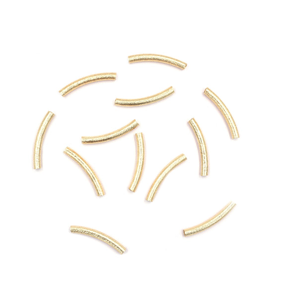 30 Pcs 30X4mm Curved Tube Brushed Matte Finish Beads Gold Plated Copper